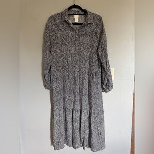 H&M Gray and White Maxi Sundress with Bishop Sleeves